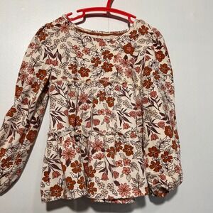 Haute Hippie Girls Brown Floral Print Long Sleeve Ruffle Tiered Top Size 5/6 Sml